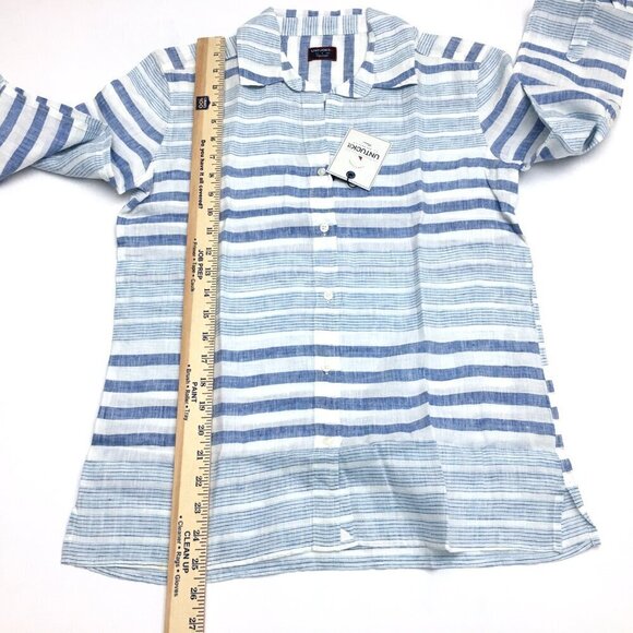 New UNTUCKit Women's Linen Shirt Blue White Stripe Vietti Button Up size 4 - Picture 5 of 7